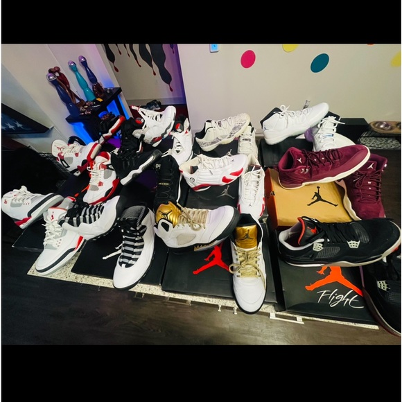 Jordans, Nikes and Gucci shoes.